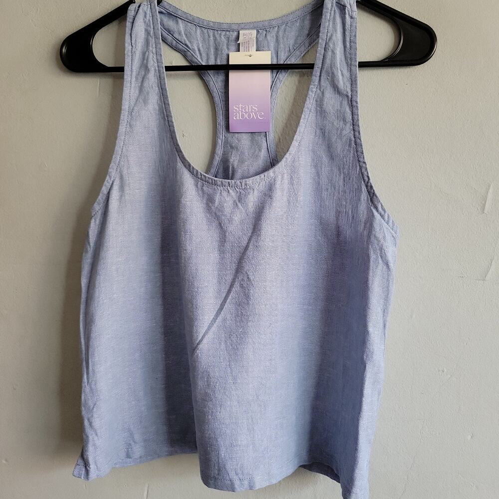 stars above Light Blue Linen-Blend Tank Top
